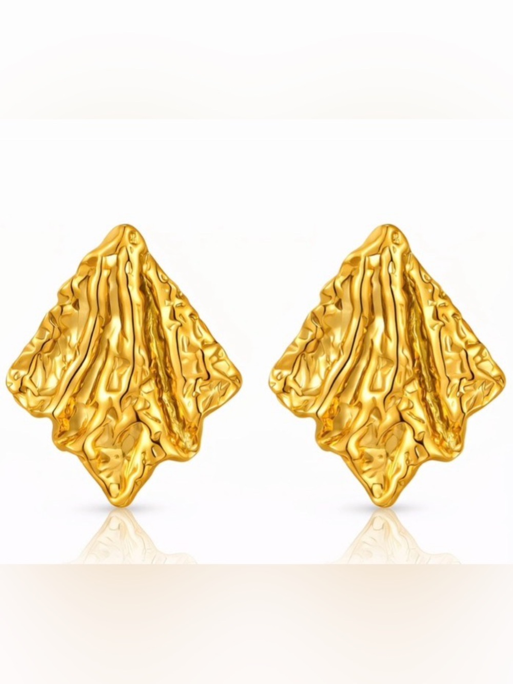 18K Gold Plated Stainless Steel Textured Statement Earrings - NWT